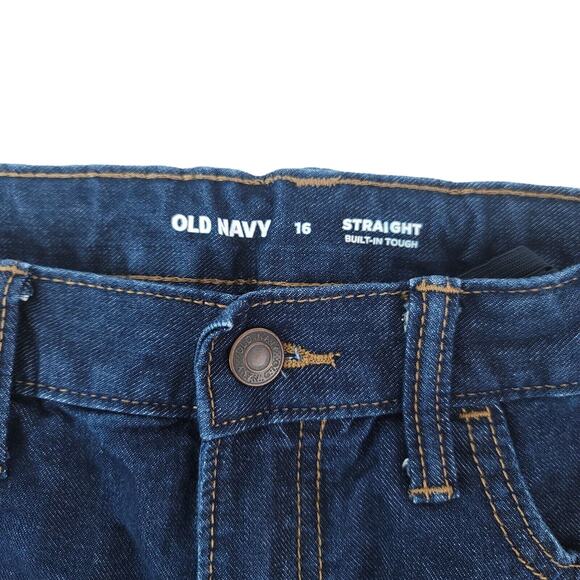 Old Navy Jeans Boys 16 Straight Leg Adjustable Waist Dark Wash Denim - Picture 5 of 10